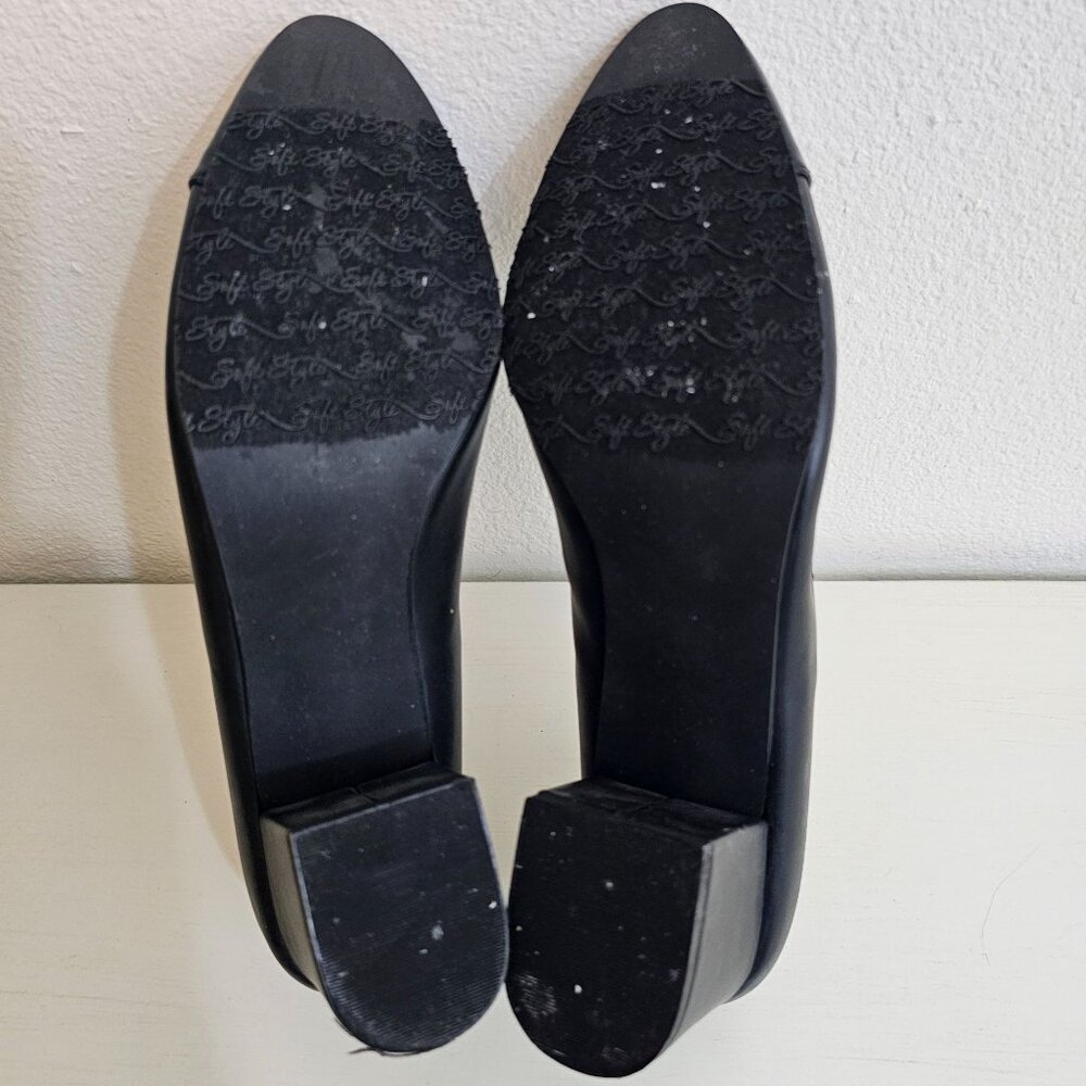 Soft Style Womens Sz 8.5 Black Faux Leather Pump Patent Toe Cap Comfort Shoes - Picture 10 of 10